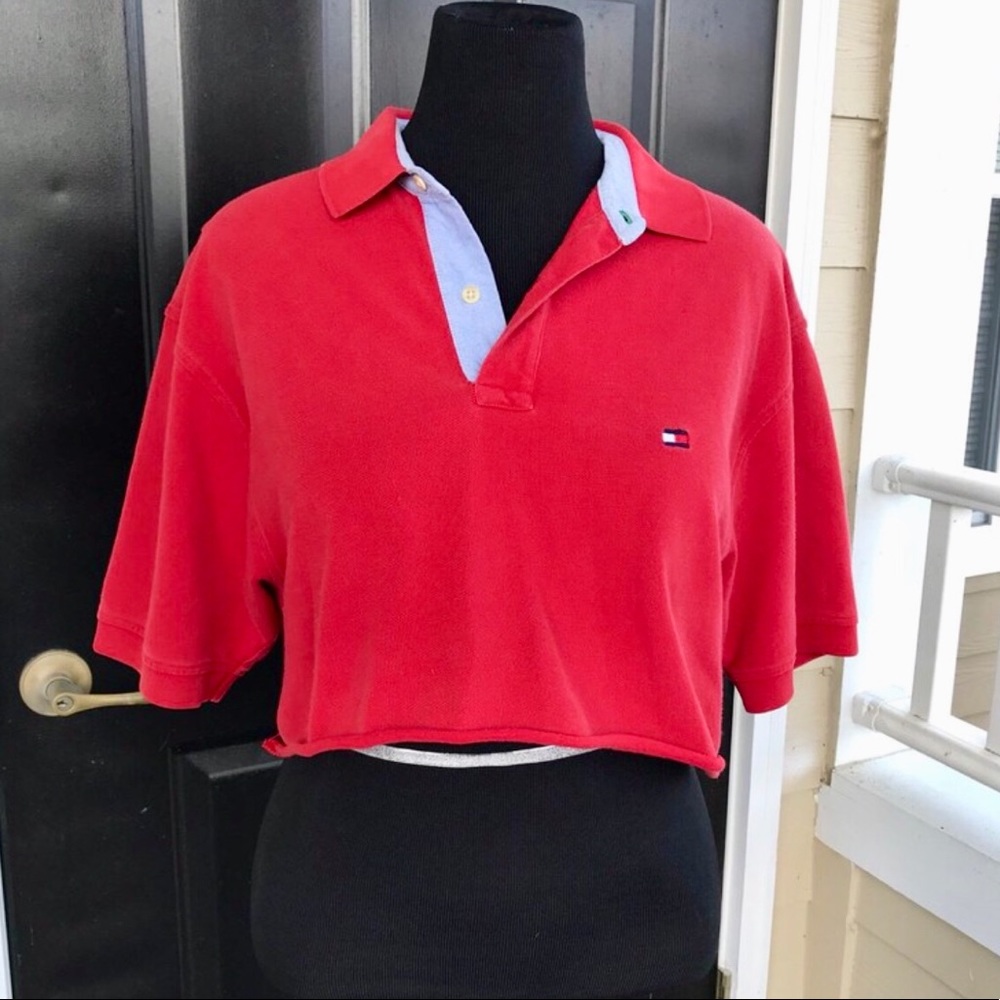Red Tommy Hilfiger Crop Polo